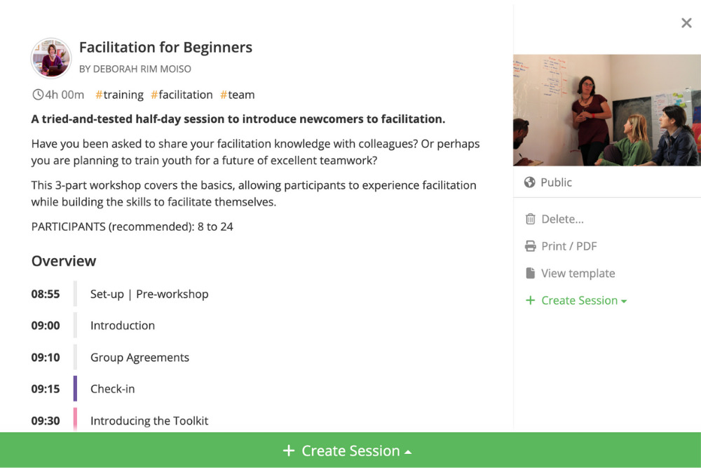 Facilitation for Beginners template screenshot.