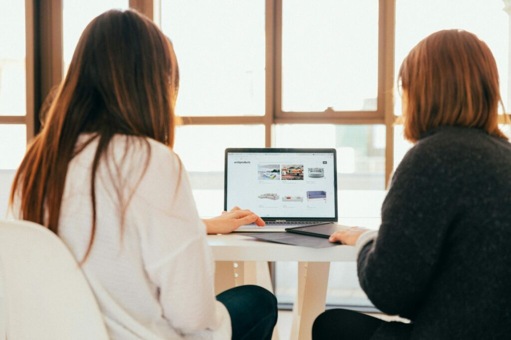 Women working at a computer