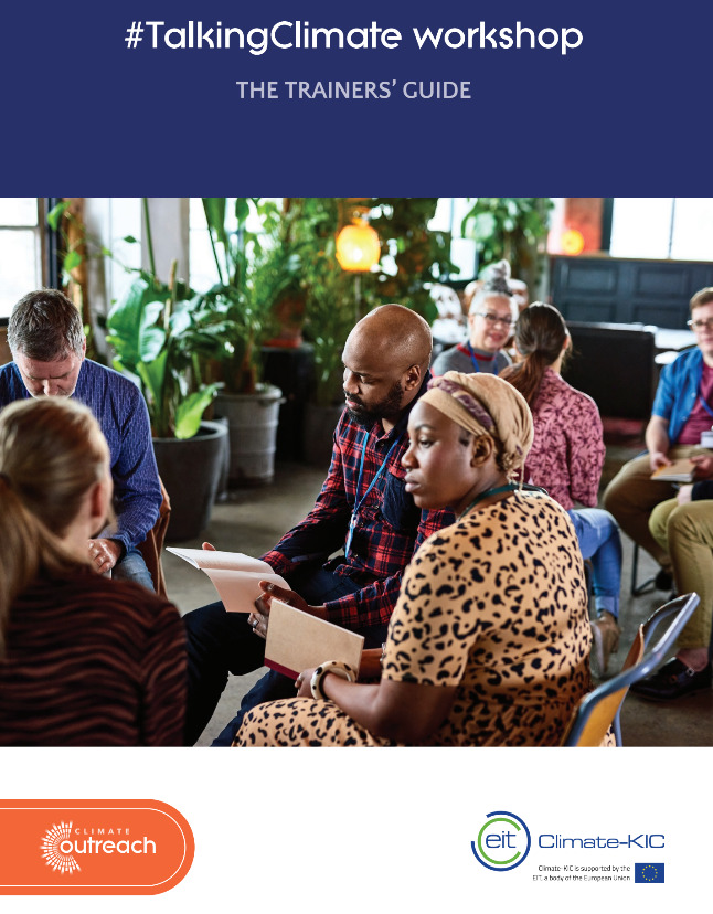 Cover of the handbook, showing a group of people seated around a table having a conversation