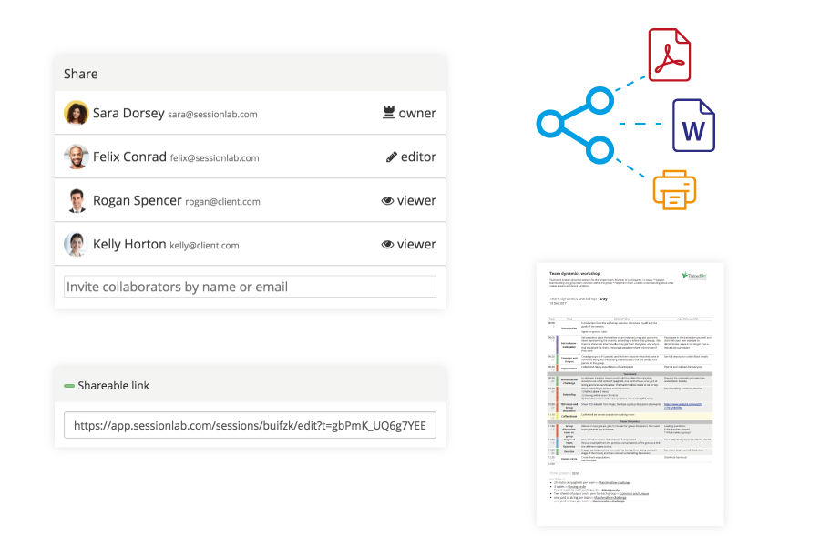 Easily share, print and export your session plans